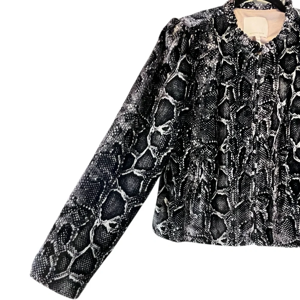 Rebecca Taylor Python Snake Print Velvet Jacket Black White Silk Blend Sz L